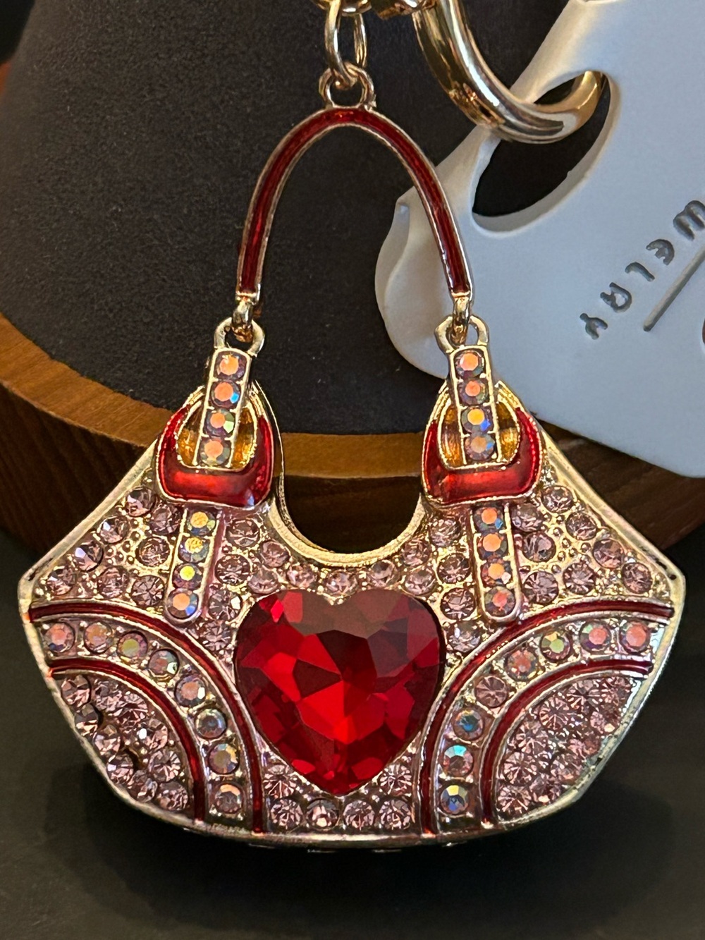 Mini Decorative Heart Crystal Purse 👛 Bag Charm Keychain - Red Gold & Pink